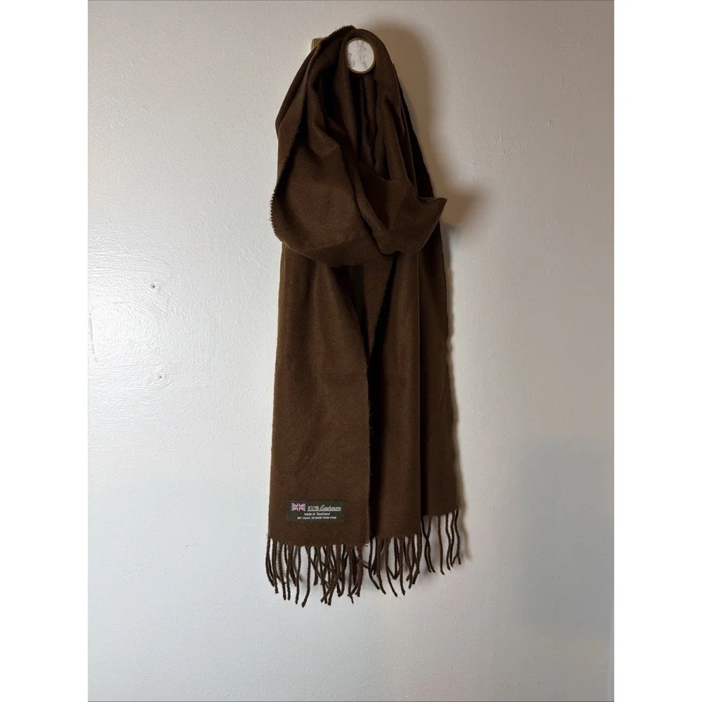 Chocolate Brown 100% Cashmere Scotland Unisex Scarf w Fringe Classic 68 x 12